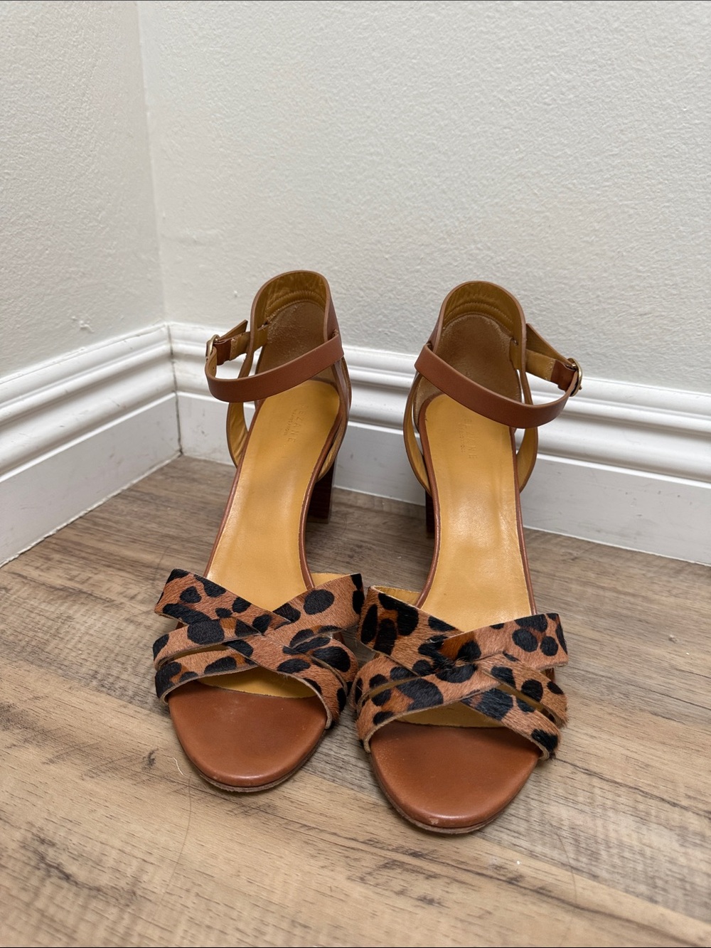 Sezane - Elise Pony Hair Leopard Print Ankle-Strap & Leather Sandals - Size 9